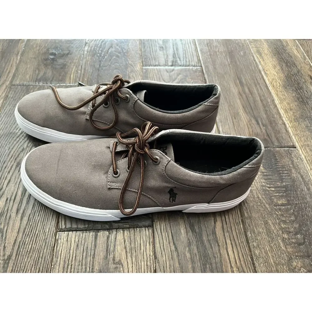 Polo Ralph Lauren Mens Shoes 10.5D Casual Lace Up Canvas Sneaker Tan Brown